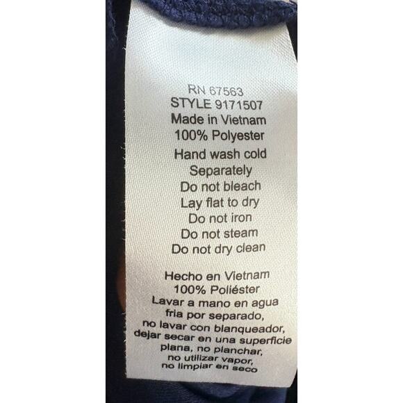 SLNY Navy & Gold Metallic Dot Ruffle Dress - Size 12 - Picture 3 of 4